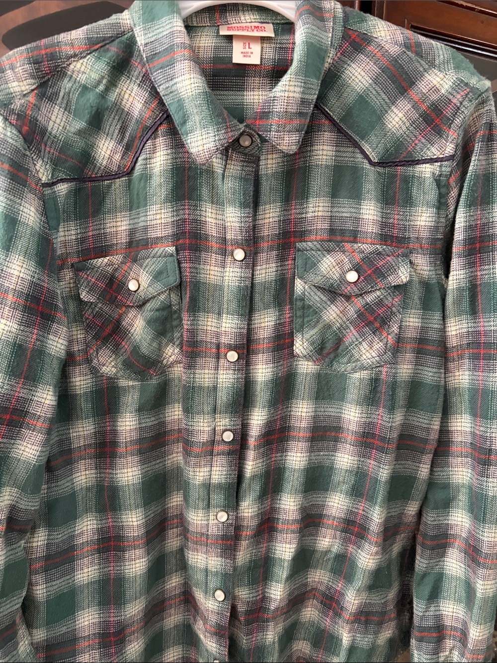 Mossimo Supply Co. Green, White and Red Plaid Button-Down Shirt
